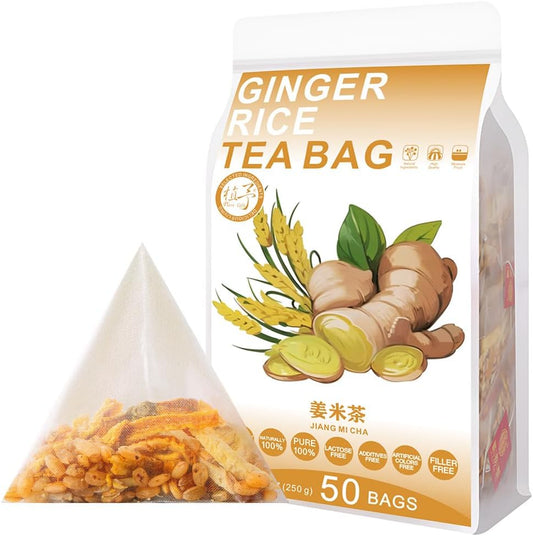 8.81oz (5g*50bags) 250g 姜米茶 Ginger Rice Tea Bag Brown Rice, Orange Peel, Ginger, Chinese Pure Natural, Non-GMO - Caffeine-free