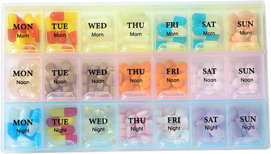 7 Day Pill Organizer 3 Times a Day, Morning noon and Night Pill Box, Weekly Pill Organizer 3 Times a Day, Travel Medicine Pill Box, 7 Day Pill Case 3X a Day, Travel Weekly Pill Case