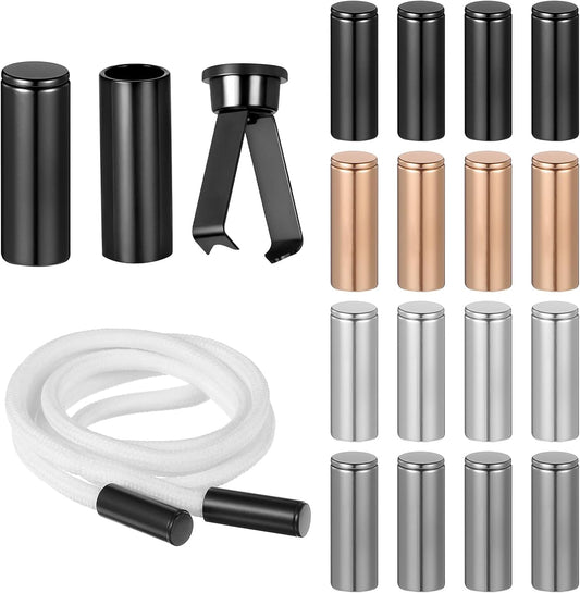 16 PCS 4 Colors Cord End Caps, Metal Shoe Lace Tips Replacement End Fold-Over Cord Ends Bells Tips Ribbon Ending Clasp Paracord End Caps for DIY Repairing and Design, Tassel, Lanyard, Hat, String