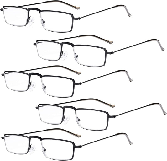 Eyekepper 5-Pack Stainless Steel Frame Half-eye Style Reading Glasses Readers Black +0.75