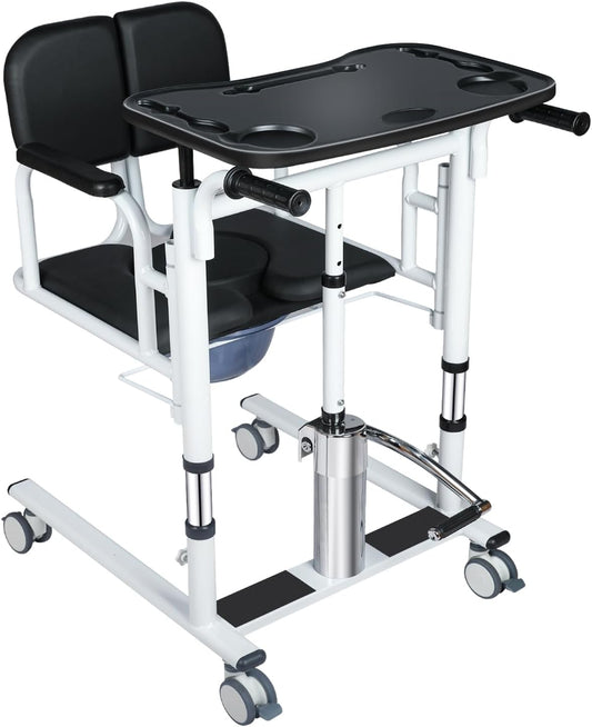 Ceridwen Patient Lift Transfer Chair for Elderly,4-in-1 Lift Hydraulic Transfer Chair with Height Adjustable via Hydraulic Pedal,180°Split Seat,440 lbs Weight Capacity for Elderly, Disabled