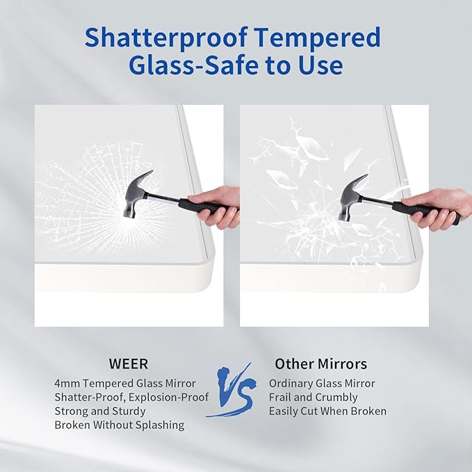 WEER White Bathroom Mirror 40X32 Inch, Rounded Rectangle White Metal Frame Mirror, Matte White Bathroom Vanity Mirror with Tempered Glass, Anti-Rust, Hangs Horizontally or Vertically