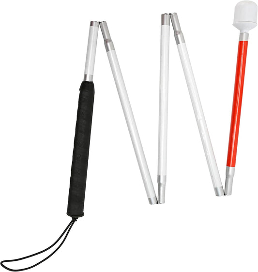 Blind Cane Stick - Mobility Reflective Red-White Foldable Walking Baston para Ciegos, Marshmallow Ball Tip | Folding Replacement/Prop Tool for Visually Impaired Person, Men, Women People Seeing Sight