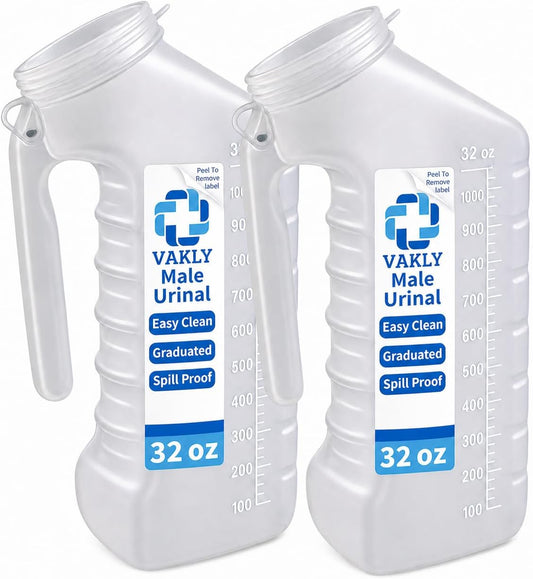 Vakly Male Urinal Bottle with Cover & Handle – Portable Handheld Pee Bottle for Men, Spill Resistant Urine Container for Bedside, Hospital, Incontinence, Emergency & Travel, Easy to Clean (2)