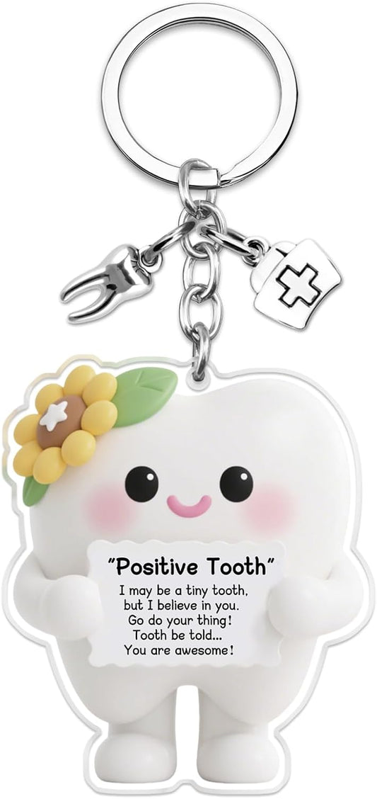 Positive Dental Assistant Accessories Dental Hygienist Gifts For Women Doctor Cute Tooth Keychain Dentist Gifts For Women Girl Friend Dental Hygienist Graduation Gift For Nurse Tooth Stuff
