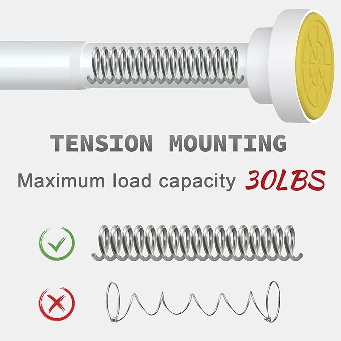 Thestoa White Shower Curtain Rod Adjustable 43-78 inch, 1"Diameter Spring Tension Curtain Rod No Drill, Anti-Rust Non-Slip Shower Rod, White Shower Rod for Bathroom Tension