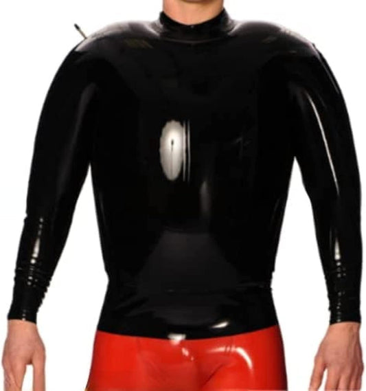 Black Sexy Inflatable Latex Shirt Long Sleeve Zipper Back Rubber Clothing Top,Blue,M
