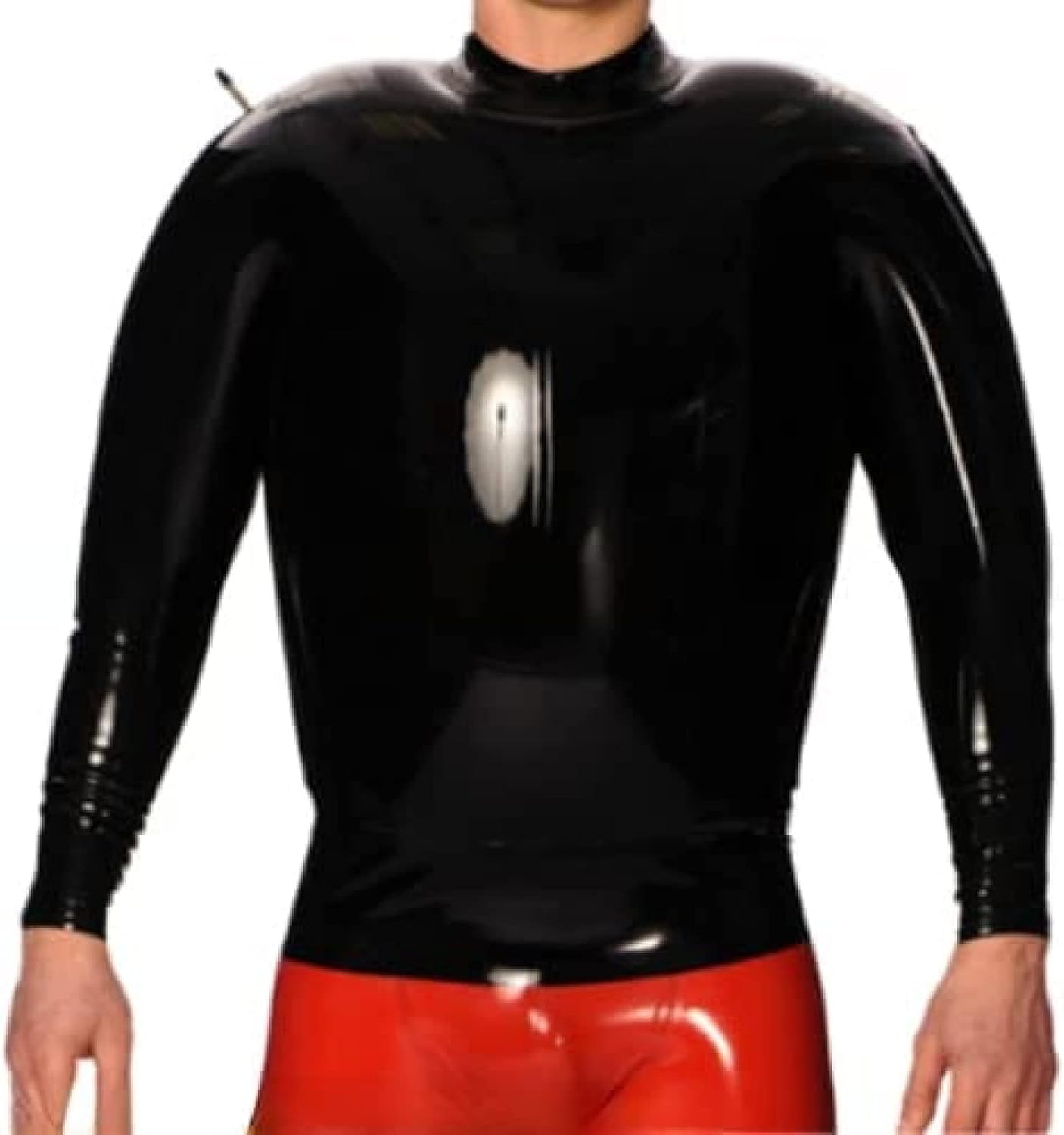 Black Sexy Inflatable Latex Shirt Long Sleeve Zipper Back Rubber Clothing Top,Lake-Blue,XL