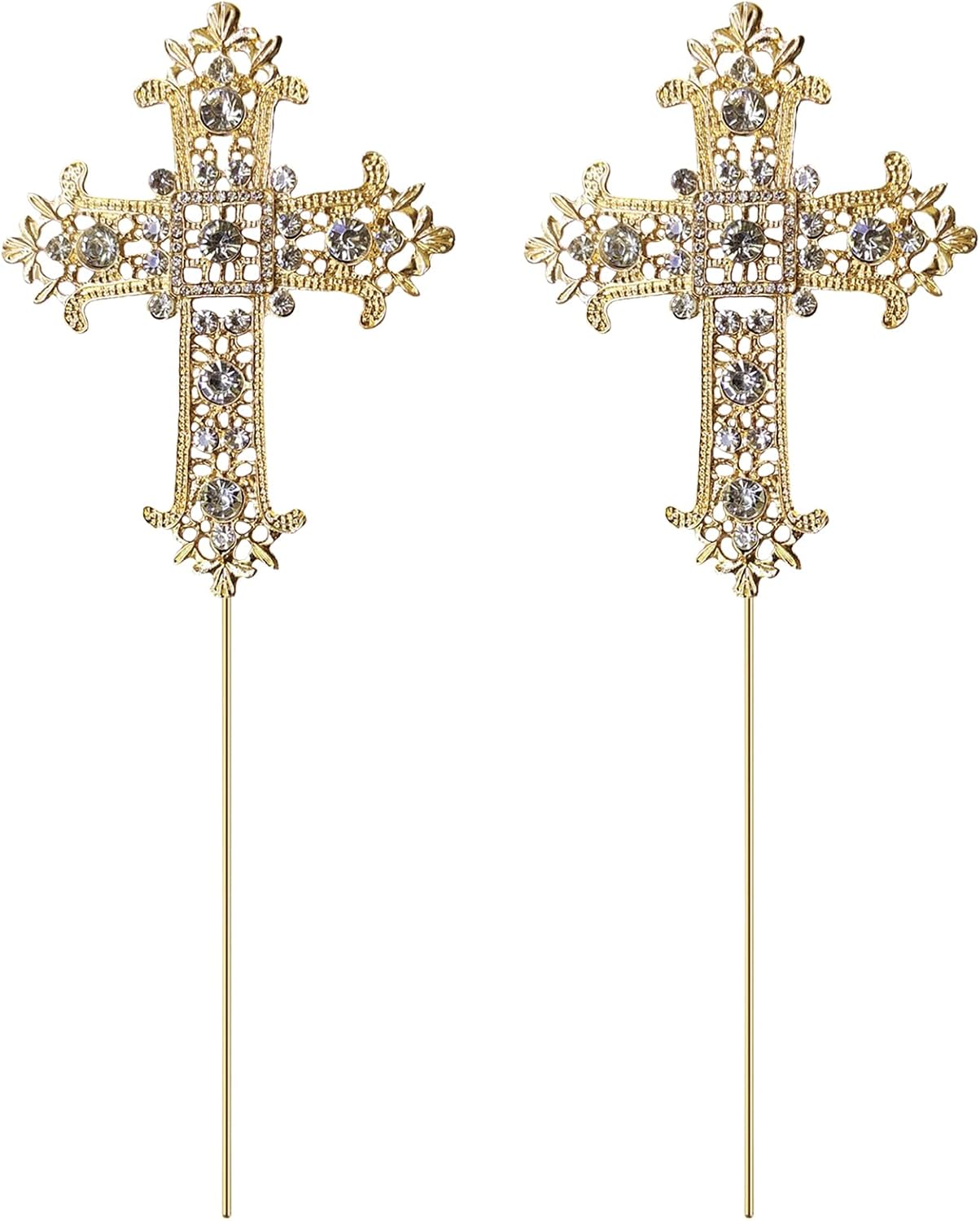 2 Pcs Cross Cake Toppers Rhinestone Cross Cupcake Toppers Glitter Crystal Dessert Cake Decorations for Birthday Wedding Baby Shower Christmas Baptism Communion Christening Religious Party Supplies