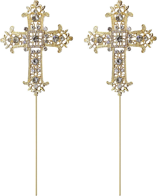 2 Pcs Cross Cake Toppers Rhinestone Cross Cupcake Toppers Glitter Crystal Dessert Cake Decorations for Birthday Wedding Baby Shower Christmas Baptism Communion Christening Religious Party Supplies