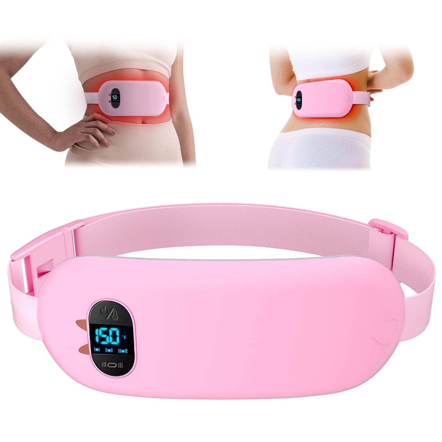 FSA HSA Eligible Portable Heating Pad for Cramps, Upgrade Cordless Electric Period Fast Heating Pad for Back Pain Relief Menstrual Belt 6 Heat 6 Massage Modes Gifts for Women Girls Her Girlfriend Pink