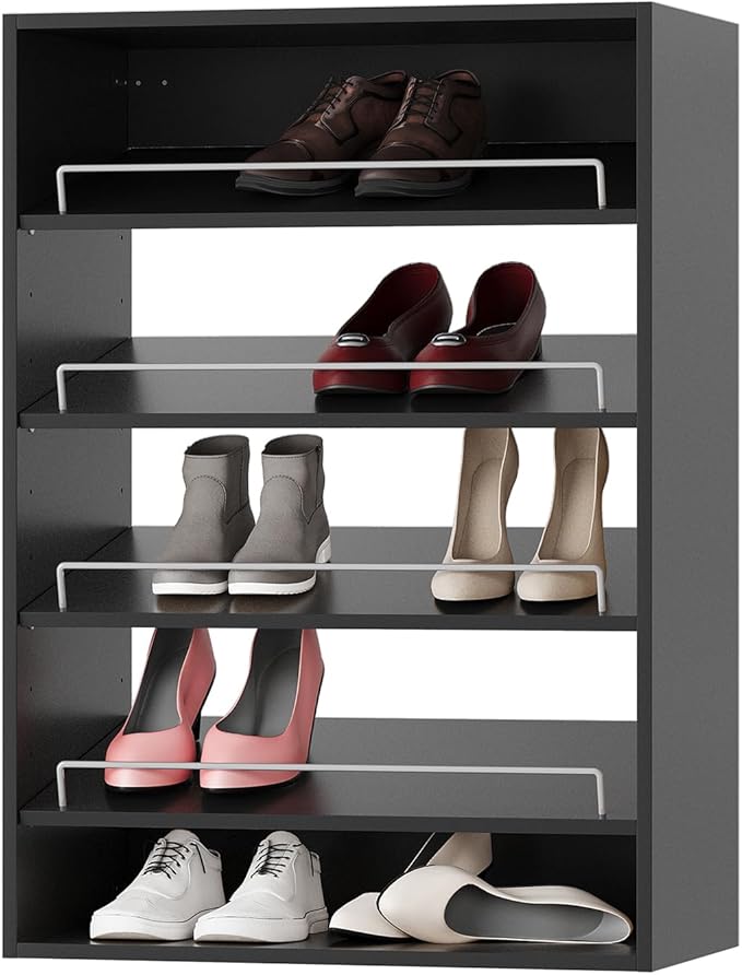 Shoe Shelf Short Tower Closet Unit, Modular Wood Closet System Organizer with Storage, Clothing Rack for Hanging Clothes, Bedroom, Black, 31.5" W