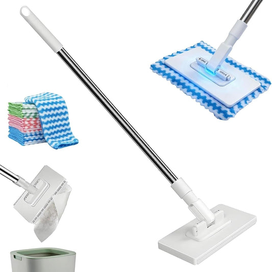 Mini Mop for Hard-to-Reach Areas | Zero-Touch Cloth Changing | 39" Extendable Handle 360° Swivel Head Multi-Surface Dust Mop for Bathroom Wall Floor Gap Cleaning (1 mini mop+5 Cloths)