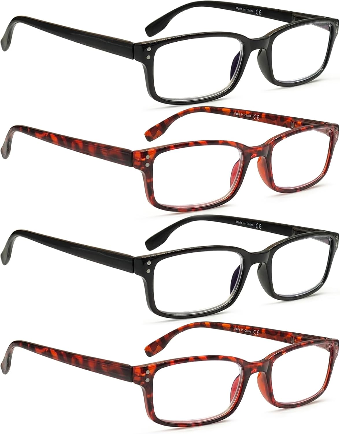 Kerecsen 4 Pack Reading Glasses for Men and Women with Spring Hinges, Lightweight Black Rectangular Readers Eyeglasses (2 BLACK 2 Tortoise, 2.75, x)