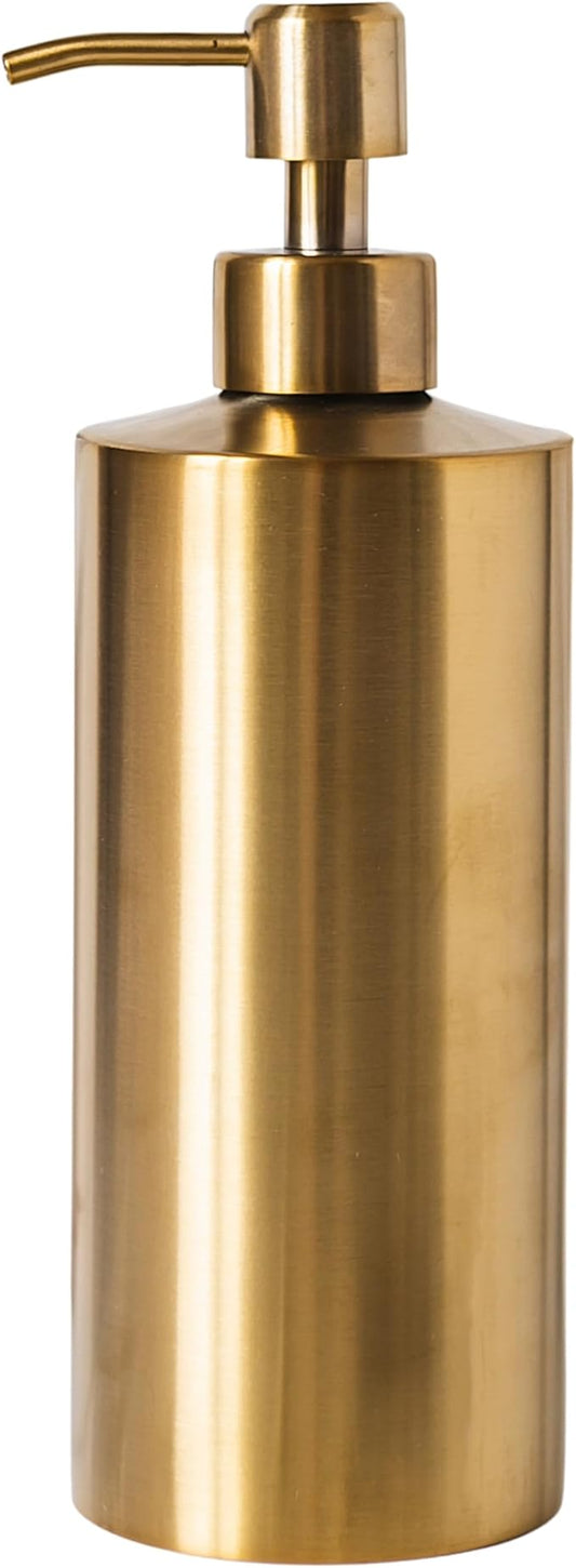 Brass Soap Dispenser for Kitchen & Bathroom â 15 oz Refillable Resin Pump Bottle for Dish Soap, Hand Soap, Shampoo, Conditioner â Modern Countertop Dispenser with Non-Slip Protective Pads