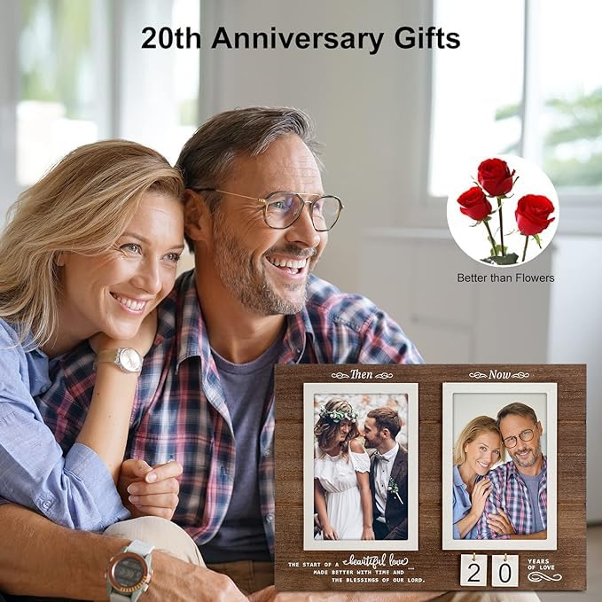 Then & Now Celebrate Years of Love Anniversary Frame, 1-99 Years Wedding Gift Ideas, Engagement Bridal Shower Gifts with Sentimental Quote,Holds 2 4x6 Inches Photos (Then & Now)