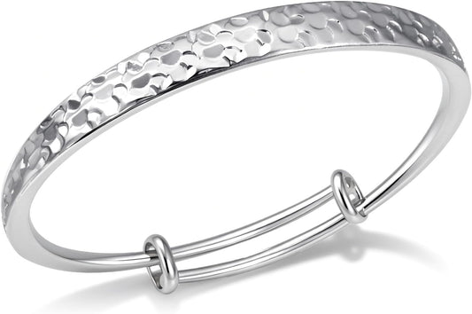 Hammered Texture Silver Bracelet for Women - Adjustable Silver Cuff Bangle, Elegant Boho Chic Jewelry Gift