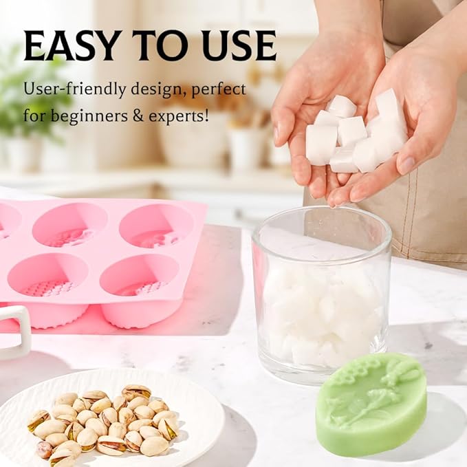 SJ Soap Molds 2 Packs, Oval and Rectangle 3D Honeycomb Silicone Soap Molds for Soap Making, 6 Cavity Mold for Homemade Soaps, DIY Wax Melts, Beeswax, Cake, Chocolate Bakeware, Purple ＆ Pink