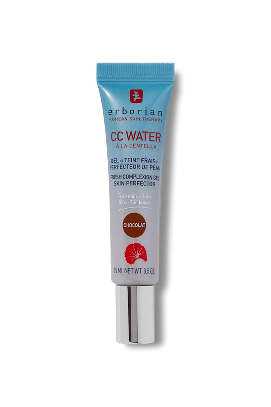 Erborian CC Water with Hyaluronic Acid, Chocolate - Ultra-Light Aqua Gel Color Corrector with Centella Asiatica & Hyaluronic Acid - Plump, Softer & Hydrated Skin - Korean Skincare Perfector - 0.5 Oz