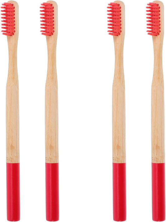 FRCOLOR 4Pcs Bamboo Toothbrushes for Adults with Soft Bristles Eco Friendly Manual Toothbrush Set Ergonomic Non Slip Handle for Travel and Home Use
