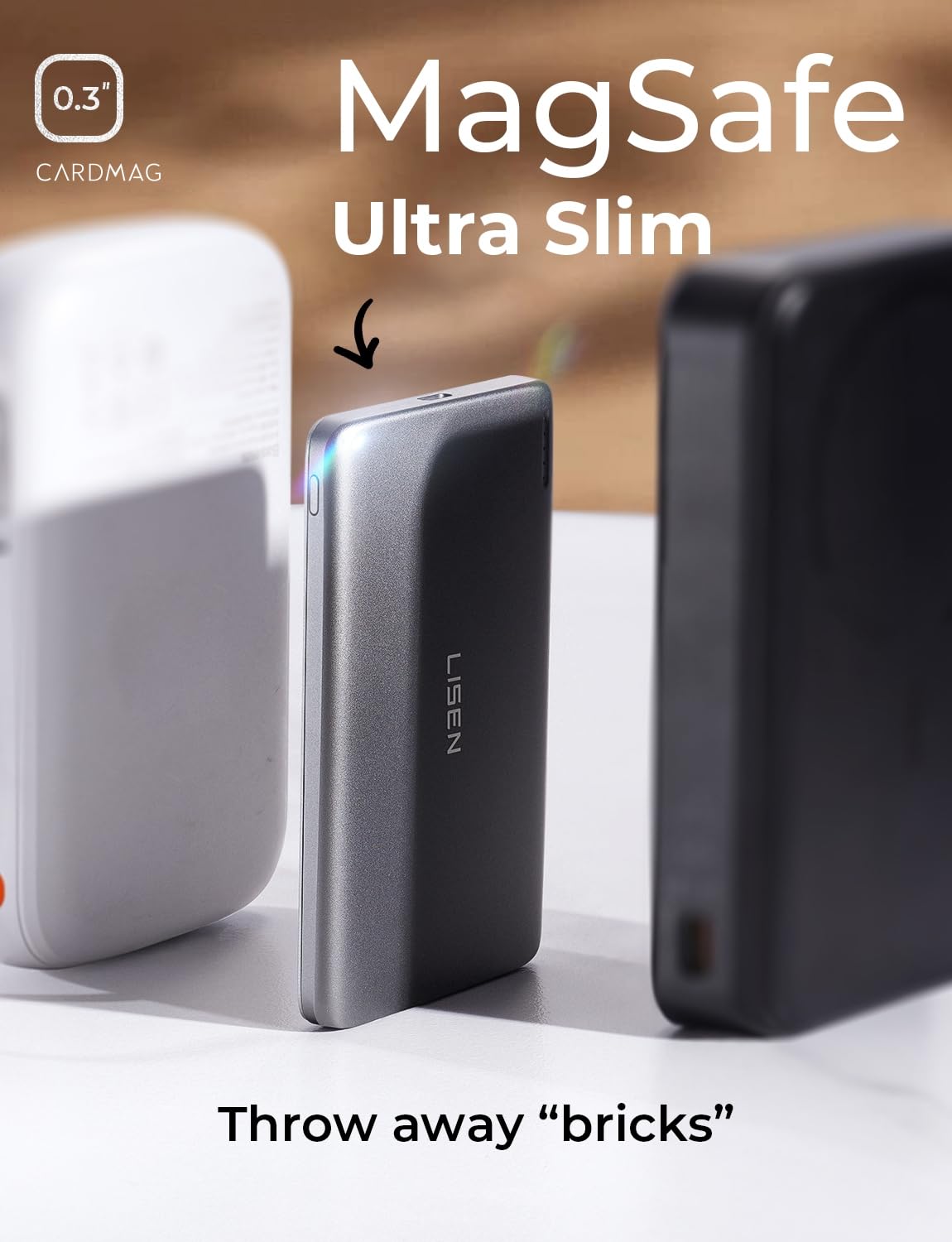 LISEN 0.3‘’ Ultra Slim MagSafe Portable Charger,5000mAh Wireless Card Slim MagSafe Battery Pack,iPhone 16 Pro Max Accessories,Magnetic Power Bank for iPhone 16 Pro Max Plus Air/15/14/13/12,Gifts