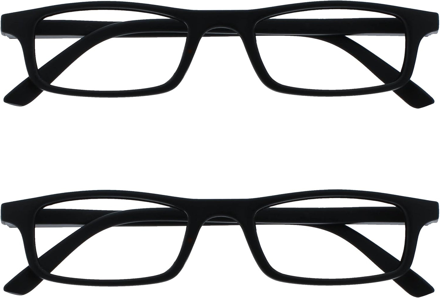OPULIZE TED Reading Glasses for Women Men, Lightweight Narrow Rectangular Matt Frame with Spring Hinges, Black +2.50 (Pack of 2)