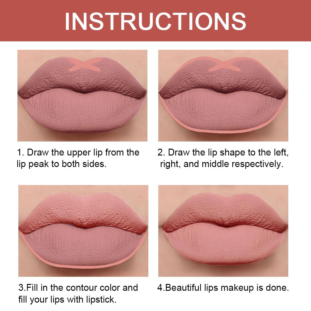 evpct 1Pcs Nude Beige Brown Matte Lip Liner and Lipstick Set Kit for Women, 24 Hour Waterproof, Dual-Ended Lipstick and Lip Liner Combo