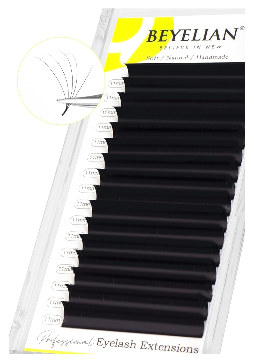 BEYELIAN Classic Volume Lash Extensions, C D D+ Curl 7-15mm 0.03-0.20mm Thickness Matte Black Semi Permanent Volume Eyelash Extensions Professional Salon Use (0.15 D+ 11mm)