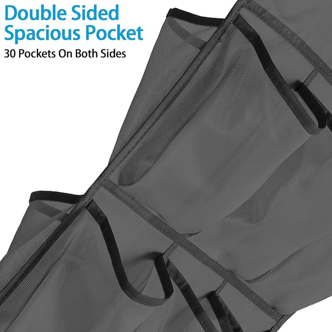 3Pcs 30 Large Pockets Dual Sided Hanging Shoe Organizer Double-Side Closet Storage Shelves with Rotating Hanger Space Saving Storage Bag Portable Shoe Rack Holder for Bedroom Laundry Room,Black