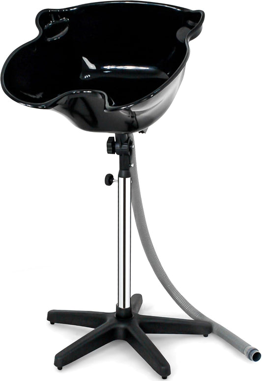 Height Adjustable Portable Salon Deep Shampoo Basin Sink Hair Treatment Bowl with Drain Hose Black