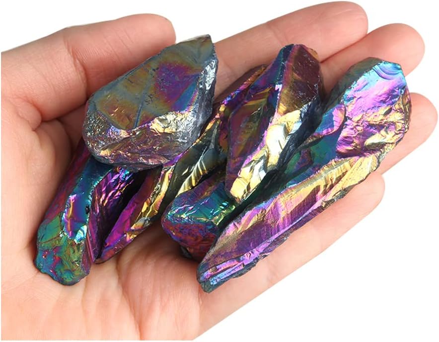 Acxico 1Pcs 100g Titanium Rainbow Aura Lemurian Quartz Crystal Point Healing