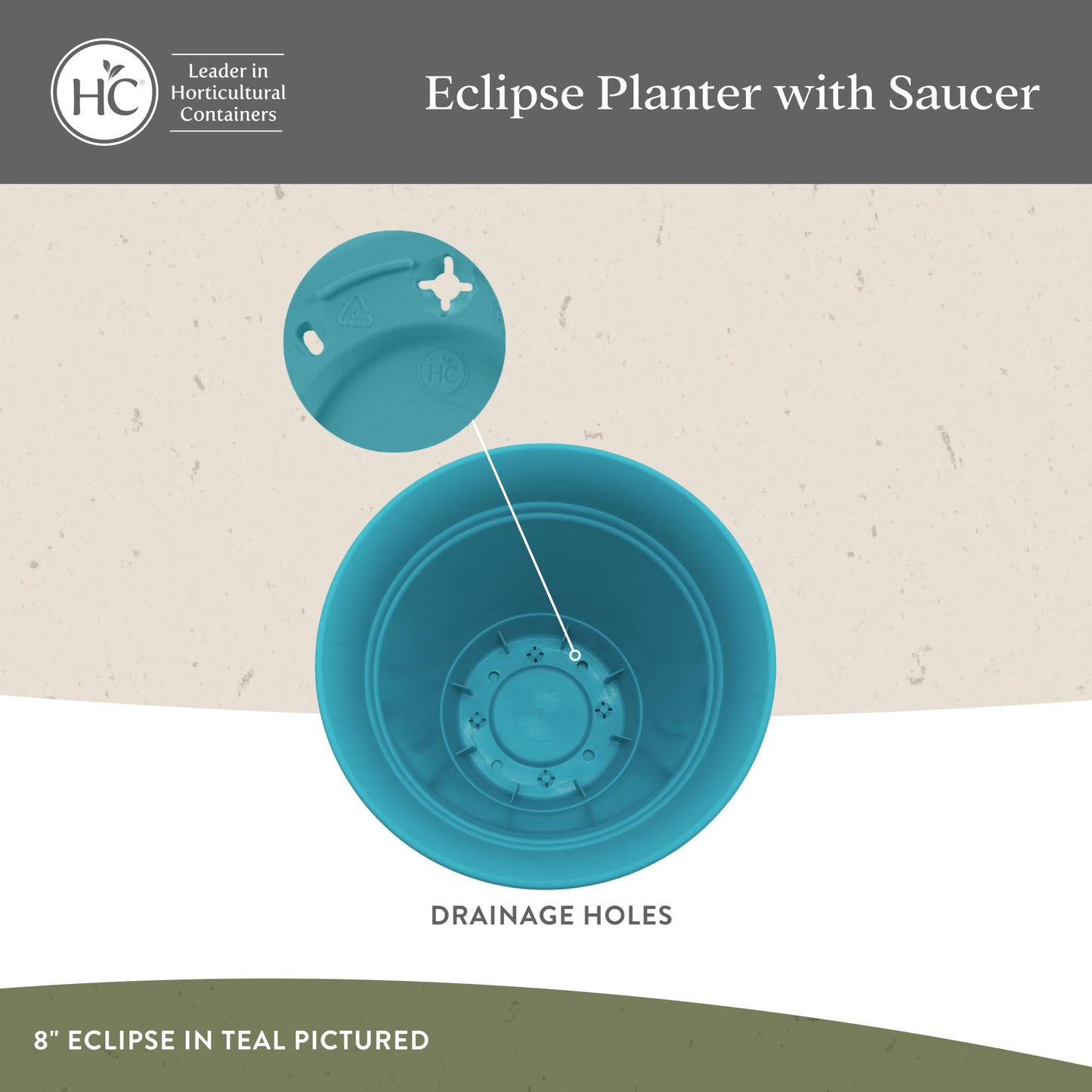 The HC Companies 8 Inch Eclipse Round Planter Pots with Drainage Holes & Attached Saucer, Lightweight UV-Resistant Plastic Indoor Outdoor Planters, 4-Pack Flower Pots for Garden & Home Decor, Peridot