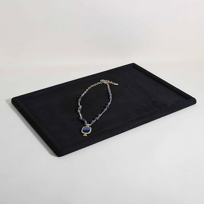 Rectangle Jewelry storage organizer plate, Velvet Jewerly display tray, Empty showcase tray for Necklace Bracelet Ring EarringãBlack-Large, 17.7 x 11.8 in ã