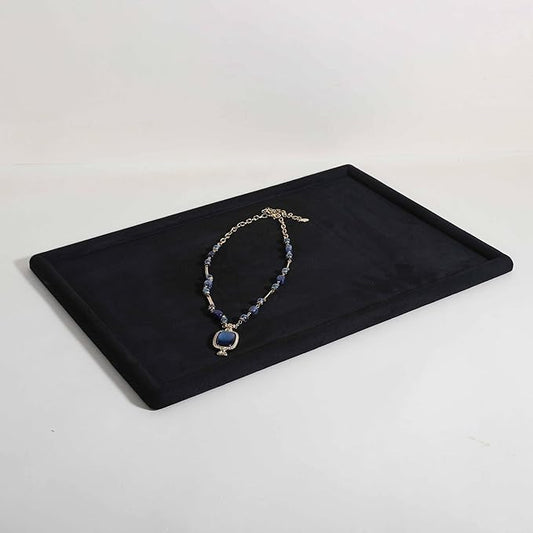 Rectangle Jewelry storage organizer plate, Velvet Jewerly display tray, Empty showcase tray for Necklace Bracelet Ring EarringãBlack-Large, 17.7 x 11.8 in ã