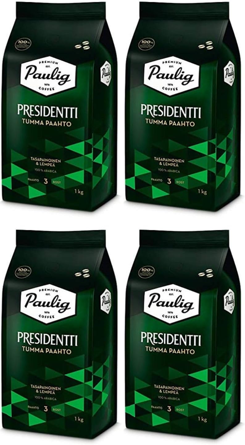 Paulig Presidentti Dark Roast bean Coffee 4 Packs of 1kg