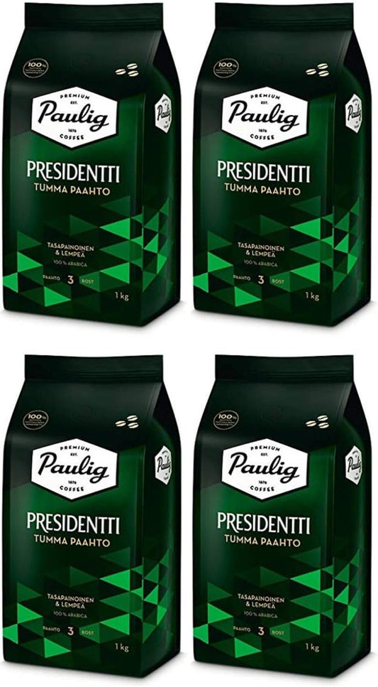 Paulig Presidentti Dark Roast bean Coffee 4 Packs of 1kg