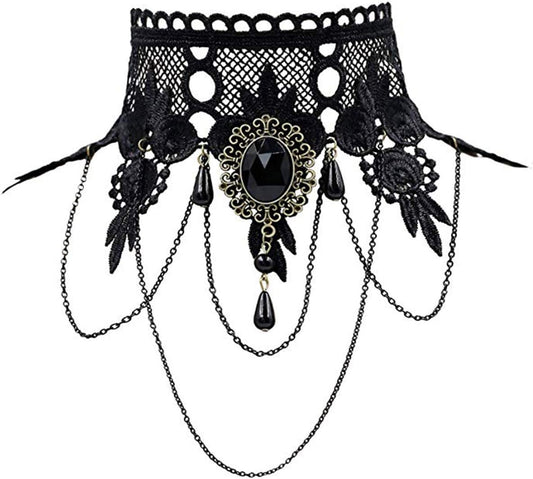 iWenSheng Halloween Costumes Jewelry for Women - Steampunk Black Lace Choker Necklace Gothic Jewelry Accessories, Vampire Choker Necklace Costume for Teen Girls