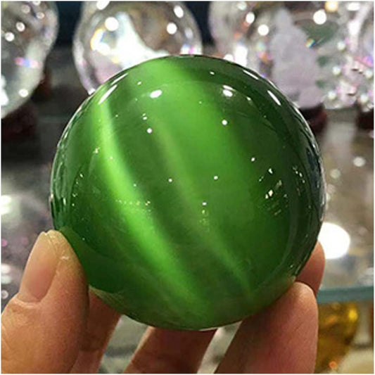 Natural Meditation Crystal 40/50/60mm Natural Cat's Eye Crystal Ball, for Home Decoration Crystal Stone (Color : Green, Size : 50MM)