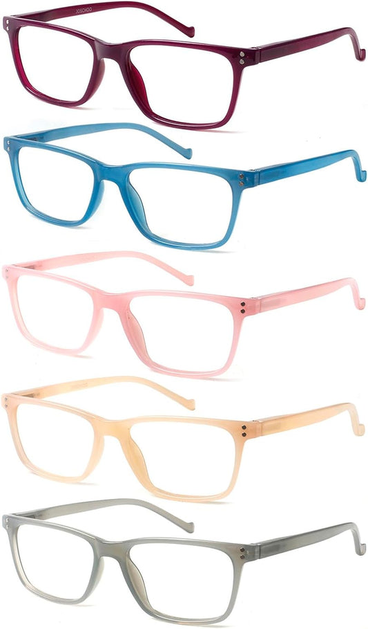 JOSCHOO 5-Pack Reading Glasses Blue Light Blocking Spring Hinge Readers for Men Women Computer Eyeglasses (5Clours-4, 1.0, x)