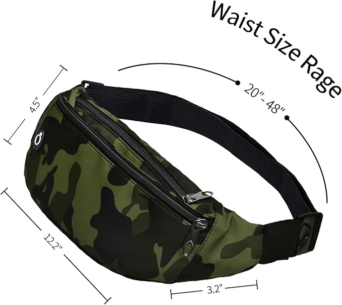 Fanny Packs for Men and Women, Waterproof Sports Waist Pack Bag for Travel Hiking Running Hands-free
