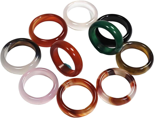 Crystal Rings - Chalcedony Carnelian Rings Friendship Jewellry Healing Crystals Confidence and Spiritual,Set of 10 PCS
