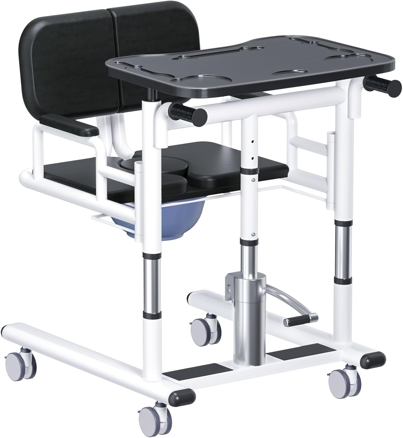 Drexo Patient Lift Transfer Chair, 5 in 1 Patient Lift Chair with 180 Split Seat, Height Adjustable with 4 Casters for Home Seniors Elderly, Silver, 26''L x 23''W x 44''H, 440 lbs Capacity