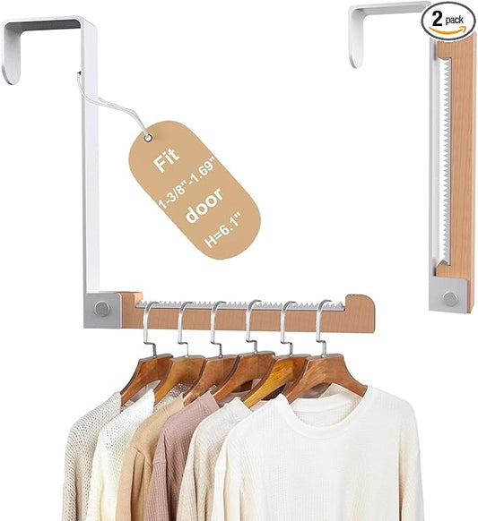 2 Pack Over The Door Hooks(L=6.1"), Over Door Hanger, Heavy Duty No Drill Hanger for Towels, Coats, Hats, Bags in Bathroom, Bedroom, Kitchen, Living Room-White