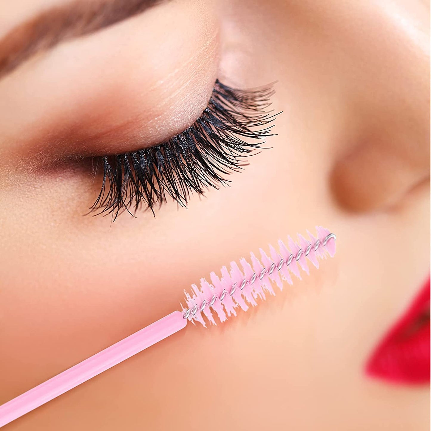 G2PLUS 300PCS Disposable Eyelash Brushes, Adjustable Mascara Wands Makeup Applicator Kits, Lash Spoolies Brushes for Eyelash Extensions and Eyebrows (Pink)