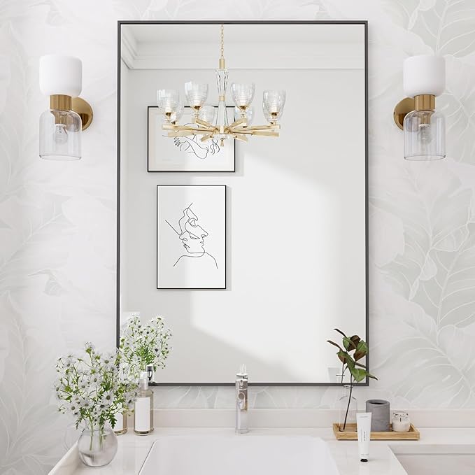 Koonmi Black Mirrors for Wall, 26x38 Inch Bathroom Mirror, Rectangular Wall Mirror for Living Room Bedroom Bathroom, Hangs Horizontally or Vertically