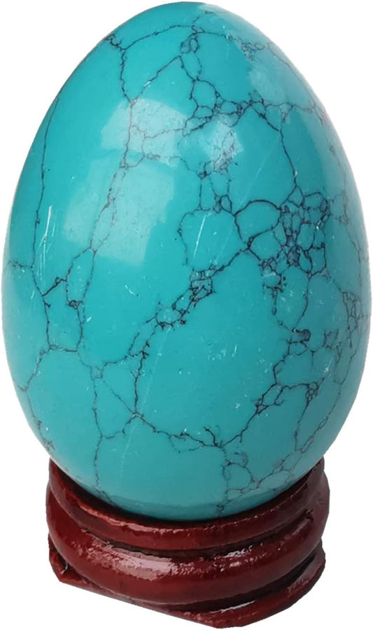 Green Howlite Turquoise Egg-Shape Meditation Chakra and Home Decor Balancing Gemstone and Crystals Figurines Kit,1.96"x 1.37"Reiki Healers and Yoga Practioner,with Wooden Stand