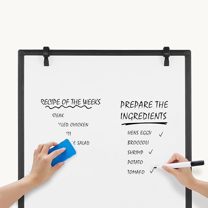 DUMOS Whiteboard Easel 40 x 28 Inches, Magnetic White Board Dry Erase, Porbable Boards Height Adjustable, Dry Erase Board with Stand for School, Office and Home, Silver Aluminium Frame, Black