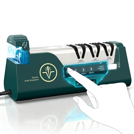 Professional Electric Knife Sharpener with 100% Diamond Abrasives & Precision Angle Guides, 3-Speed Variable 4-Stage Open Touch-Screen Knife Sharpener for Straight, Serrated Edges, Scissors & Axes