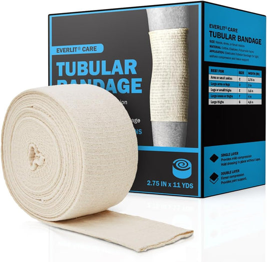 EVERLIT Elasticated Tubular Support Bandage | Stockinette Tubing for Large Arm, Knees, Legs | Light to Moderate Compression Bandage Roll For Tissue Support (Size C | 2.75" x 11 yd)