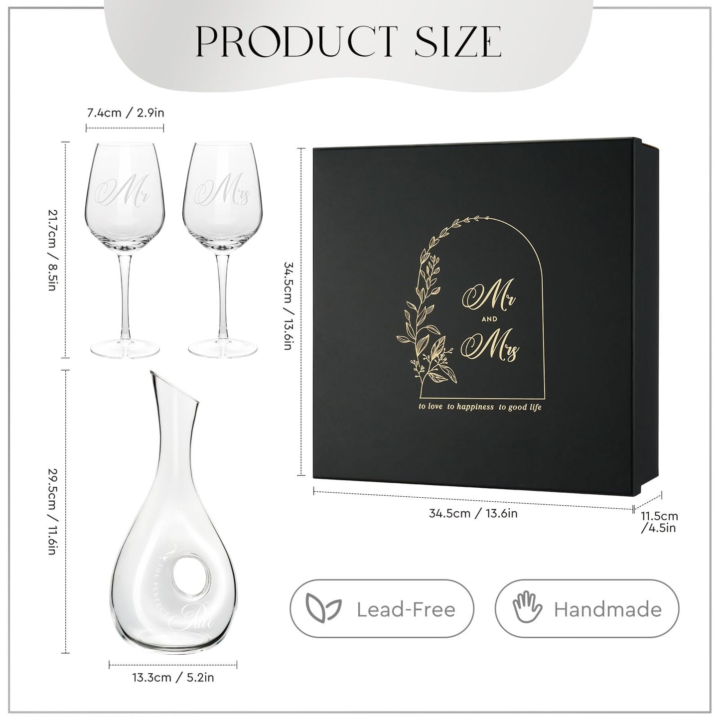 AW BRIDAL Mr and Mrs Wine Glasses for Wedding Bridal Shower Engagement Gifts, Wedding Glasses with Wine Decanter for Couples Newlyweds, Anniversary Bachelorette Party Bride Gifts